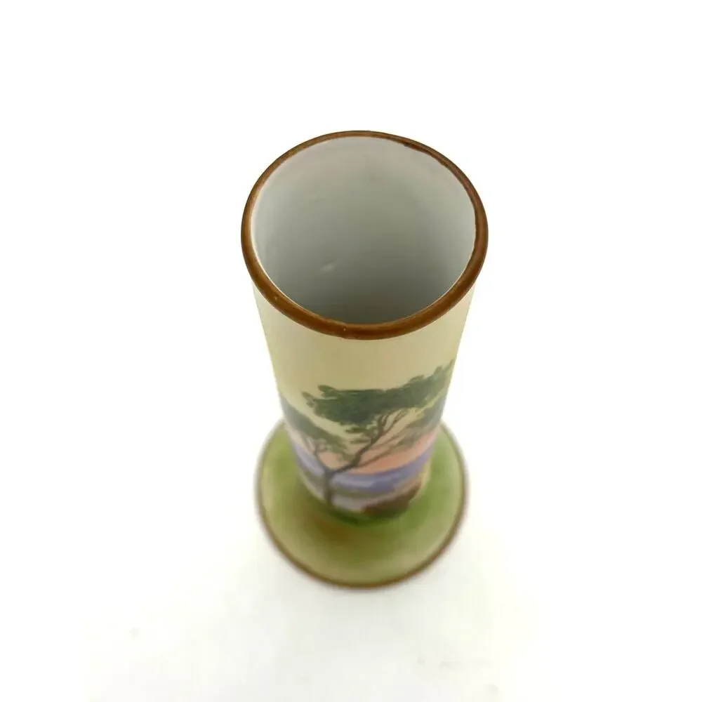 Vintage Nippon Porcelain Hand Painted Bud Vase Nature Scene 6